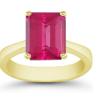 8mm x 6mm Emerald-Cut Pink Topaz Solitaire Ring, 14K Yellow Gold