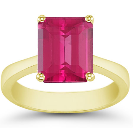8mm x 6mm Emerald-Cut Pink Topaz Solitaire Ring, 14K Yellow Gold