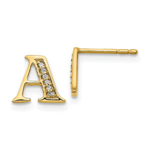 "A" Diamond Initial Stud Earrings, 14K Gold
