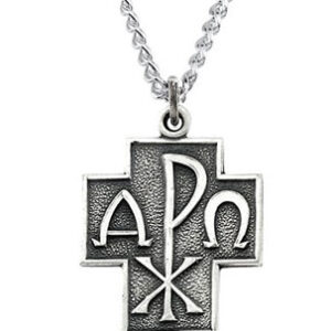 Alpha and Omega Chi-Ro Cross Pendant in Sterling Silver