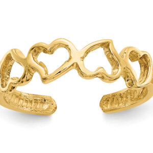 Alternating Heart Toe Ring, 14K Gold