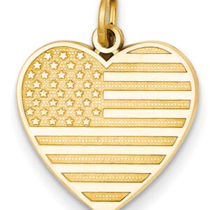 American Flag Heart Pendant, 14K Gold