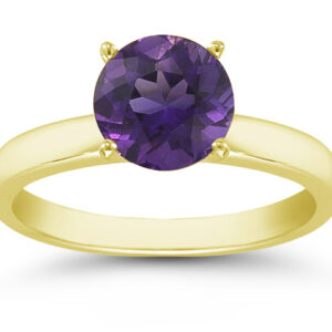 Amethyst Gemstone Solitaire Ring in 14K Yellow Gold