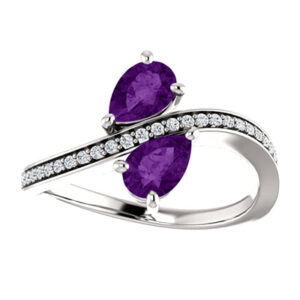 Amethyst and CZ "Only Us" Pear Cut Two Stone Ring in Sterling Silver