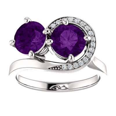 Amethyst and CZ Swirl Design "Only Us" 2-Stone Ring in Sterling Silver