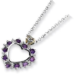 Amethyst and Diamond Heart Necklace in Sterling Silver
