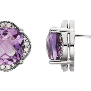 Antique-Checkerboard Amethyst and 1/5 Carat Diamond Earrings