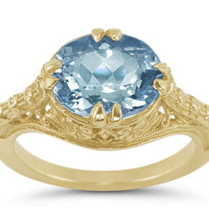 Antique-Inspired 1800s Swiss Blue Topaz Ring in 14K Yellow Gold