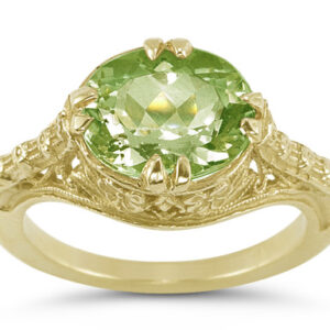 Antique-Style 1800s Vintage Filigree Peridot Ring in 14K Yellow Gold