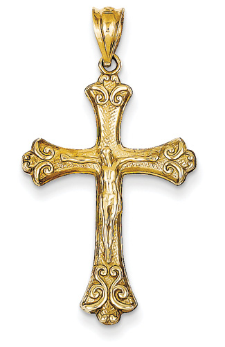 Antique-Style Crucifix Pendant, 14K Yellow Gold
