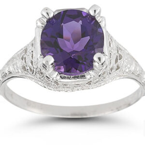 Antique-Style Floral Amethyst Ring in Sterling Silver