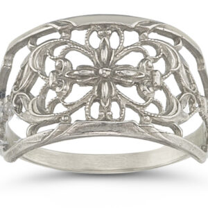 Antique-Style Floral Filigree Ring in Sterling Silver