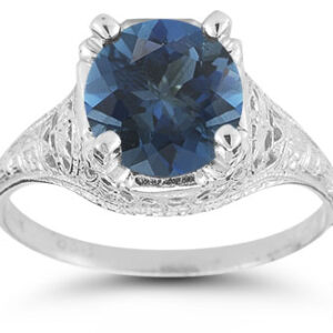 Antique-Style Floral London Blue Topaz Ring in Sterling Silver