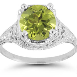 Antique-Style Floral Peridot Ring in 14K White Gold