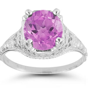 Antique-Style Floral Pink Topaz Ring in Sterling Silver