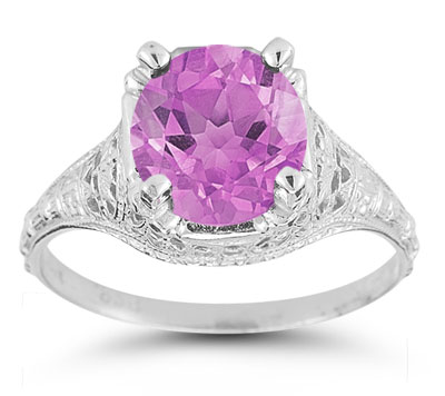 Antique-Style Floral Pink Topaz Ring in Sterling Silver
