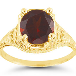 Antique-Style Floral from the 1800s-Era Red Garnet Ring in 14K Yellow Gold