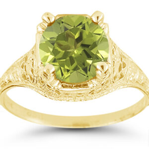 Antique-Style from the 1800s Period Floral Green Peridot Ring in 14K Yellow Gold