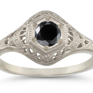 Antiqued Black Diamond Ring in 14K White Gold