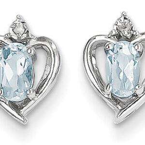 Aquamarine Heart Earrings, 14K White Gold