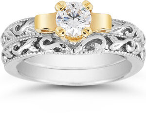 Art Deco 1/3 Carat Diamond Solitaire Bridal Ring Set