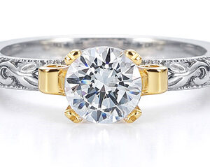 Art Deco Moissanite Ring in 14K Two-Tone Gold