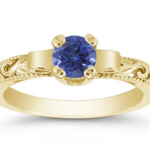 Art Deco Period Blue Sapphire Engagement Ring, 14K Yellow Gold
