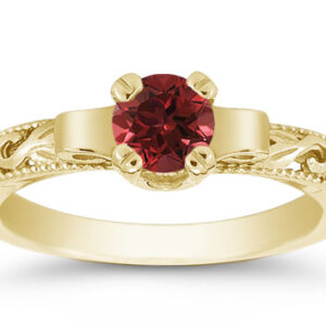 Art Deco Red Ruby Engagement Ring, 14K Yellow Gold