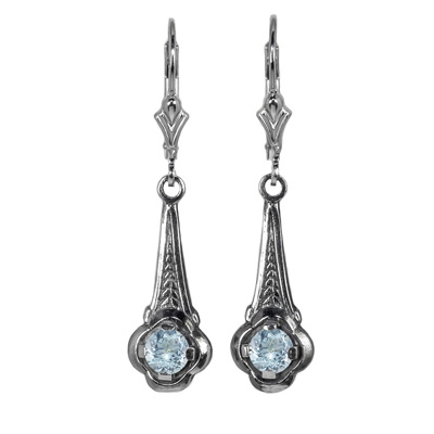 Art Deco Style Aquamarine Earrings in Sterling Silver