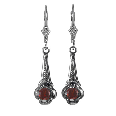 Art Deco Style Garnet Earrings in Sterling Silver