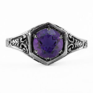 Art Nouveau Style Amethyst Ring in 14K White Gold
