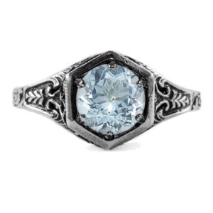Art Nouveau Style Aquamarine Ring in Sterling Silver