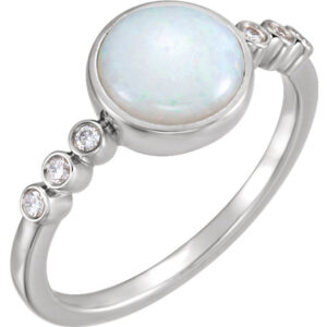 Australian Opal Cabochon and Diamond Ring