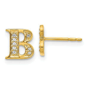 "B" Initial Diamond Stud Earrings, 14K Yellow Gold