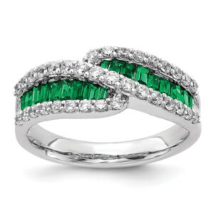 Baguette Emerald and Diamond Ring, 14K White Gold