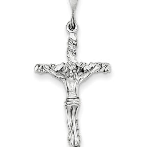 Beaten Cross Crucifix Pendant, 14K White Gold