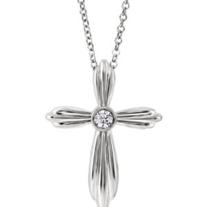 Bezel-Set 14K White Gold Diamond Cross Necklace