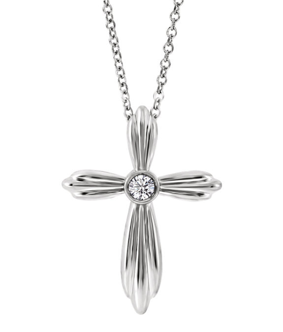 Bezel-Set 14K White Gold Diamond Cross Necklace