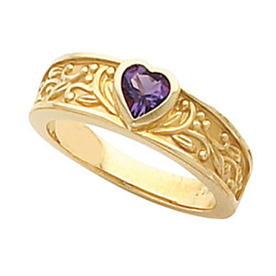 Bezel-Set Amethyst Floral Heart Ring