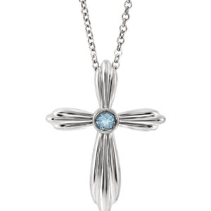 Bezel-Set Aquamarine Cross Necklace, 14K White Gold