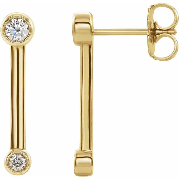 Bezel-Set Diamond Bar Earrings, 14K Gold