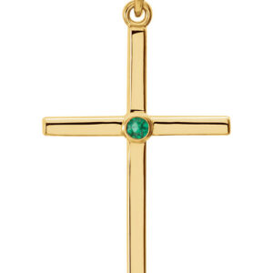 Bezel-Set Emerald Cross Pendant, 14K Gold