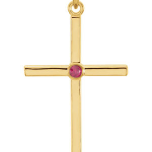 Bezel-Set Ruby Cross Pendant, 14K Gold