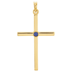 Bezel-Set Sapphire Cross Pendant, 14K Gold