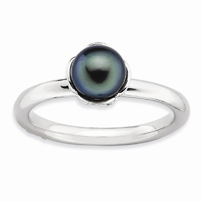 Black Freshwater Cultured Pearl Ring, Sterling Silver