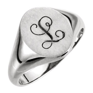 Black Script Personalized Signet Ring in White Gold