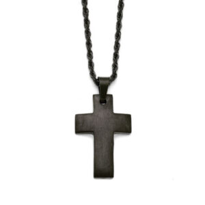 Black Stainless Steel Cross Necklace with Rope Chain