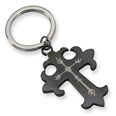 Black Stainless Steel Heraldry Cross Key Ring