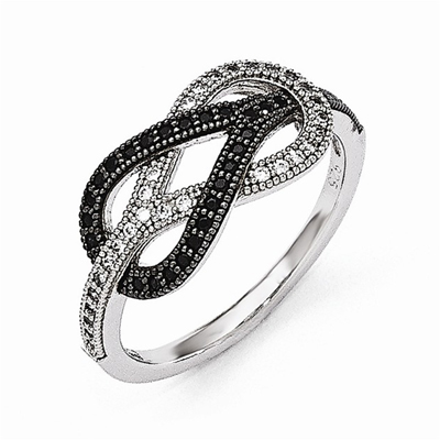 Black and White Brilliant CZ Knot Ring in Sterling Silver