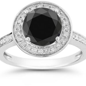 Black and White Diamond Halo Ring in 14K White Gold